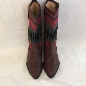 Vintage leather and woven boots